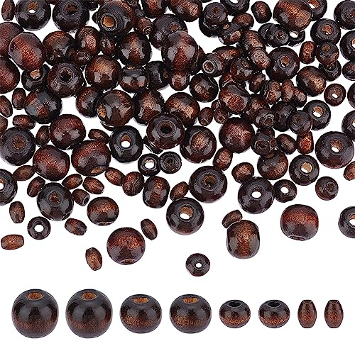 PH PandaHall Holz-Abstandshalter, 4 Stile, Makramee-Perlen, Kokosnussbraun, natürlich bemalte Holzperlen für Schmuck, Haarzöpfe, DIY, Handwerk, Schlüsselband, Dekoration