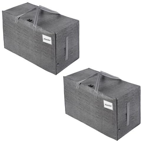 VENO 102 Liter Große Aufbewahrungstasche mit Deckel, Strapazierfähige Griffe und Reißverschlüssen für Umzug, Kleideraufbewahrung, Hausbedarf, wasserabweisend (Grau, 2er-Pack)