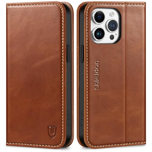 SHIELDON Lederhülle für iPhone 15 Pro Max 6,7 2023 5G, Retro Braun