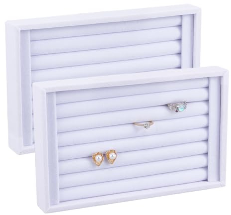 NBEADS 2 Pz Organizer per Anelli In Velluto A 7 slot, Vassoio per Gioielli Impilabile In Legno Bianco Espositore per Orecchini Supporto per Gioielli per Esposizione di Gioielli In Negozio