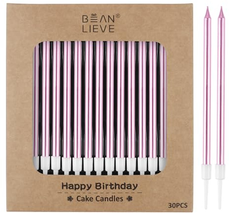 BEAN LIEVE 30 Stück Lange Dünne Metallic Geburtstagskerzen Kuchen Kerzen Geburtstag Party Hochzeit Dekorationen Party Kerzen Kuchen Dekorationen (Rose Gold)