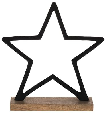 EGLO LIVING Deko Stern Baliguian, stehender Weihnachtsstern Fensterbank | Weihnachtsdeko zum Hinstellen, Tischdeko Weihnachten aus Metall in Schwarz und Holz in Natur, 25 x 26 cm