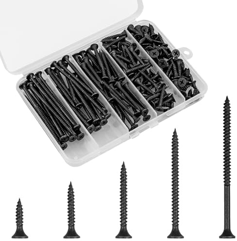 FVOLREM Wood Screws Assortment, 168 PCS #6 Black Flat Head