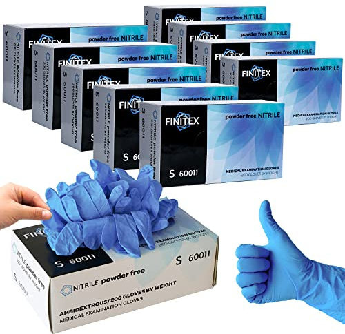FINITEX Gants Jetables Bleus en Nitrile S, 3.5g/pcs, 1000pcs - Gants Jetables sans Poudre sans Latex pour Aliments Nettoyage Tatouage Jardinage Examen Médical, 3.5mil
