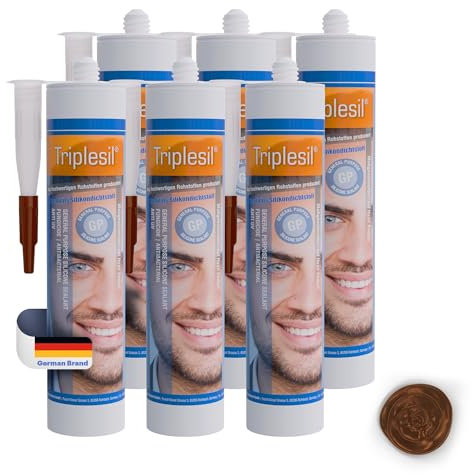 Mastic Silicone-Haute Température 6x 310 ml-Étanchéité Sanitaire et Extérieure-Idéal pour Intérieur et Extérieur- joint salle de bain-Sanitary Silicone sealant for indoor &outdoor use,(brun)