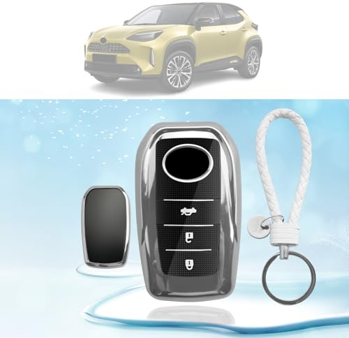 LUWU Autoschlüssel Hülle kompatibel mit Toyota C-HR 2024 / Yaris 2020–2024 TPU Schlüsselhülle mit Schlüsselanhänger Yaris Cross Autoschlüssel-Schutzhülle CHR 2024 Zubehör (Silber)