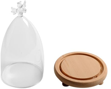 STOBAZA Cupola in Vetro Trasparente Con Design Angelo E Base in Legno Copertura Floreale Per Centrotavola E Decorazioni Artistiche 5.1X5.1X5.1 Pollici Vetrina Espositiva Multiuso