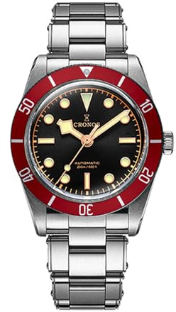 TACTICAL FROG Cronos L6033 BB54 - Reloj de buceo automático para hombre, acero inoxidable, resistente al agua hasta 200 m, 37 mm, astilla roja