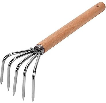 FLCPJGV Râteau à Main de Jardin, Motoculteur Portatif, Petite Griffe, Polyvalent, Ameublissement Du Sol, Creusement, Cultivateur En Acier, Râteau à Feuilles, Manche Long 5 Dents