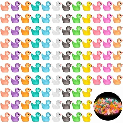 Halinuia 120 Stück Mini Leuchtend Enten Mini Enten Harz 12 Farben Kleine Entchen Figuren Miniatur Minienten Kleine Tiere Duck für Miniatur Garten Aquarium Landschaft Puppenhaus Topfdekorationen