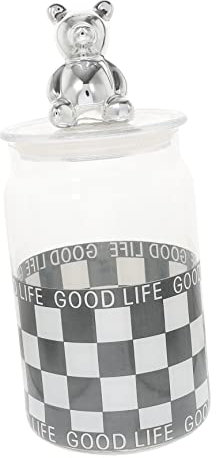BEBEMOKO Glass Storage Jar Lid Bear Topper Design Sealed Container for Tea Coffee Dried Fruits and Candies for Kitchen Organization and Decorative Use