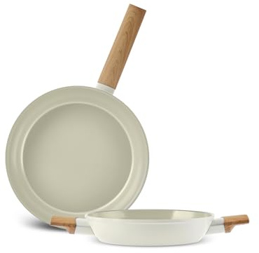 Karaca Swiss Crystal Almond 2-Piece Non-Stick Induction Pan Set, Cream