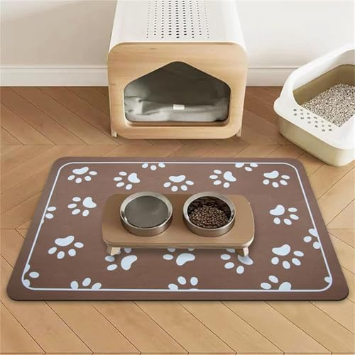 Hearda Futtermatte Hund Saugfähig, Katzen Futternapf Unterlage Napfunterlage Hund Schnelltrocknend Futternapf Matte rutschfest Haustier Futtermatte Unterlage Katzennapf (40x60cm,Braun E)