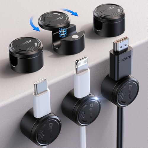 Chfeila Cable Tidy Clips, 6 Pack [360°Rotating & Twist-Lock] Magnetic Cable Management, Self Adhesive Phone Charger Wire Organiser, Cord Holder for USB/HDMI/PC/Car/Wall - Home, Office Desk Accessories