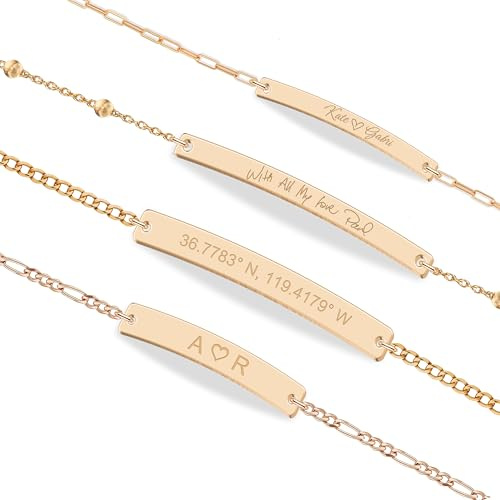 UMAGICBOX Personalized Rose Gold Bar Bracelet for Women - Custom Engraved Inspirational Words, Dates, or Names - Adjustable - Gift Box Included - Jewelry for Anniversary, Birthday