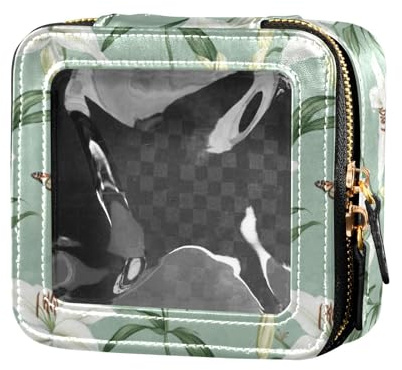 linqin Esthétique blanc lys vert transparent organisateur de maquillage sac de toilette cosmétique organisateur cas pour voyage, Lys blanc esthétique, 1 size