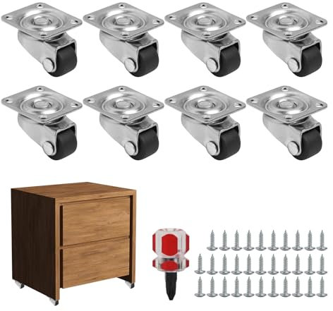 FunWorth Lot de 8 Petites Roulettes Pivotantes 360°, Roulettes Universelles en Caoutchouc pour Meubles Miniatures, Boîtes de Rangement & Projets DIY, Faciles à Installer avec Vis & Tournevis