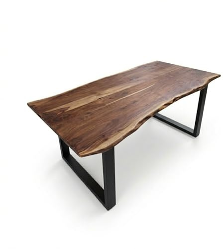 Bett11 Esstisch 140x80 cm Akazie massiv Nussbaum U-Gestell Schwarz | 26 mm Tischplatte mit natürlicher Baumkante aus massivem Akazienholz