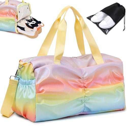 Keyck Sporttasche Damen Reisetasche Mädchen mit Schuhfach und Nassfach, Wasserdicht Schwimmtasche Weekender Gym Travel Bag Groß Yogatasche Trainingstasche Duffle Bag für Sport Fitness Reisen, Gelb