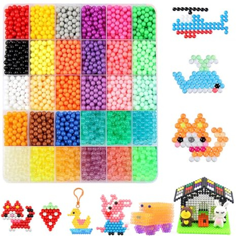 ATSGJLZN 4800 Wasserperlen nachfüllset für Kinder,5mm Wasserperlen 30 Farben mit Geschenkbox Werkzeug für Anfänger DIY Spielzeug Kinder
