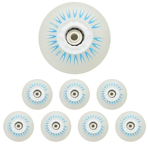JCCHT Lumineszenz-Rollschuhrollen, 60 mm, 62 mm, 64 mm, 68 mm, 70 mm, 72 mm, 76 mm, 80 mm, leuchtende einzelne Inline-Skate-Rollen mit Lagern, 8er-Pack,Blau,80mm