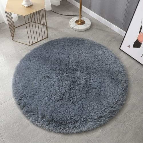 Mozzeilee Bad matta rund, ultramjuk lurvig plysch mikrofiber badrum golv badkar sida cirkel badmatta, vattenabsorption maskintvättbar sovrum hall fotmattor (ljusgrå, 120 x 120 cm)