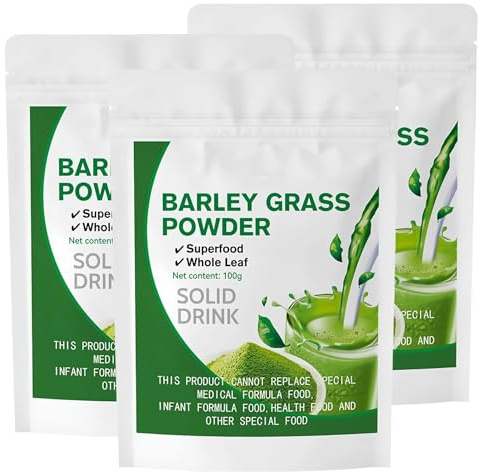 Polvo de Hierba de Cebada Orgánica: Superalimento de Hoja de Cebada 100% Natural y Puro, Bolsa Resellable de 100 g, Rico en Antioxidantes, Desintoxicante y Digestivo, Vegano y Sin Gluten(3pack)