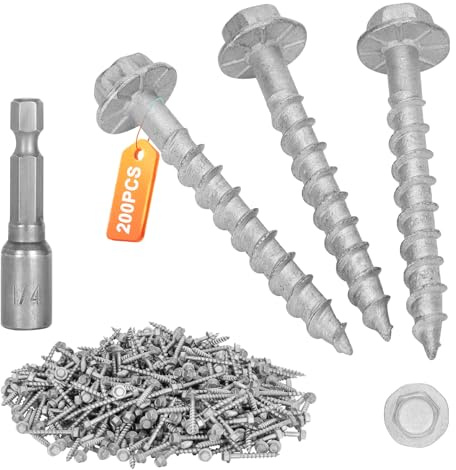 Mech.Galv.#9 x 1-1/2 Joist Hanger Screws-200 Qty,9112R200 Hurricane Screws | 1/4 Hex Socket Wood Screw,0.370-Dia Deck Screw, Joist Hanger Connector Screws Replace 10D Nails-1500 Hours Salt Spray Test