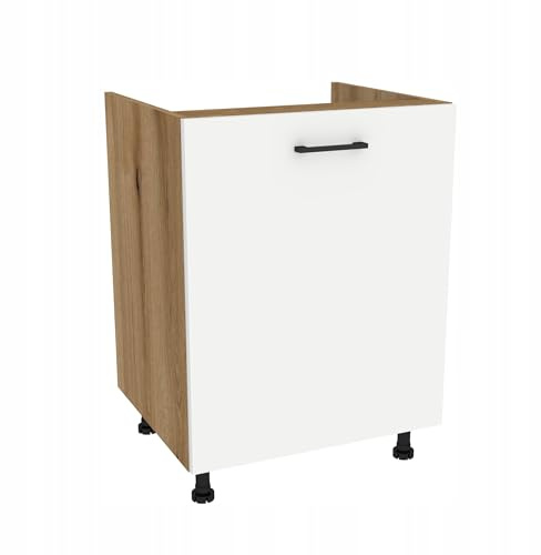 Laclar Capri Spülenschrank 60×82×48,5 cm - Unterschrank für Spüle mit Türen - Soft-Close - stabil & pflegeleicht - moderner Küchenschrank - Eiche Evoke, Front Weiß matt