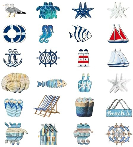 DUINIU 48 Pezzi di Decorazione A Tema Marino, Ornamenti Nautici in Legno, Decorazione Sospesa per Barche A Vela, Adatta per Decorare Salotti, Camere da Letto E Sale da Pranzo.