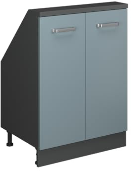 Vicco Küchenschrank für Dachschrägen R-Line, Blau-Grau, 60 cm | 2 Türen · Tiefe 46 cm · Höhenverstellbare Füße · 1 Einlegeboden · ✓ Frei kombinierbar