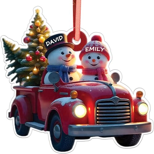 Personalisierter Weihnachtsanhänger Schneemann Christbaumschmuck aus Acryl mit Namen - 2025 Weihnachtsdeko Ideales für Paare, Frauen, Männer, Kinder (Stil 01)