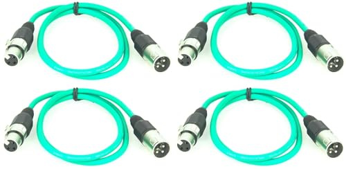 Paccs 4 Stück 1 m Mikrofonkabel Grün XLR Stecker male auf XLR Buchse female - Symmetrisch Audio Kabel DMX OFC-Kupfer