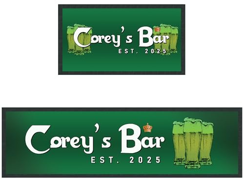 Purple Print House Personalised Name Est Date Green Bar Runner - Beer Design Custom Table Mat - Non-Slip Water-Resistant Table Runner - Home Pub Garden Bar Decor Gift, Small - 440x250, Black