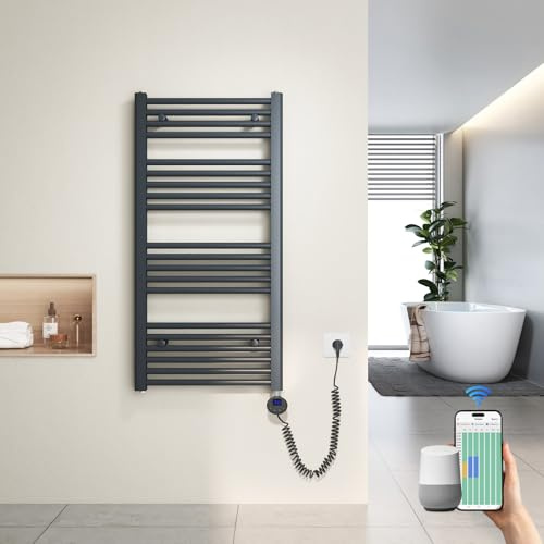 Heilmetz Scaldasalviette Elettrico WiFi 100x50cm Antracite, Termoarredo Bagno con Termostato Smart e App, Controllo Vocale Alexa/Google Home, 500W