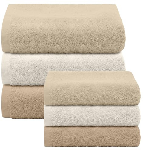 IlGruppone Asciugamani Bagno 100% Spugna Puro Cotone 450 Gr Super Morbide Bicolore 6 Pezzi 3 Salvietta Viso 3 Asciugamano Ospite Mani Qualità Salviette - Beige