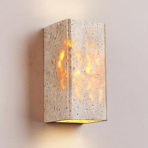 RXPVUXE Apliques de pared de piedra for exteriores/interiores, lámpara de pared LED de travertino amarillo natural, accesorios de iluminación de pared impermeables IP65 for patio, garaje(Rectangle)