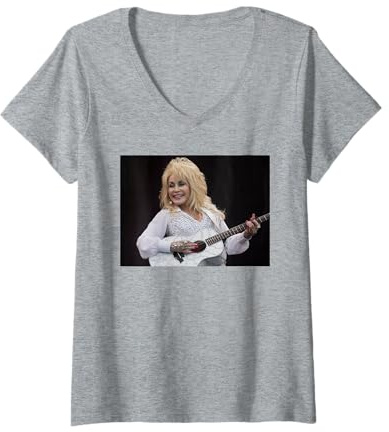 Femme La chanteuse américaine Dolly Parton en Concert avec Guitare 2014 T-Shirt avec Col en V