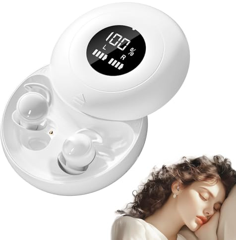 sunvito Auriculares para Dormir, Mini Auriculares para Dormir, inalámbricos Bluetooth 6.0, Silicona líquida, para Dormir de Lado, indicador de Potencia para Entrenar, Trabajar, Viajar (Blanco)