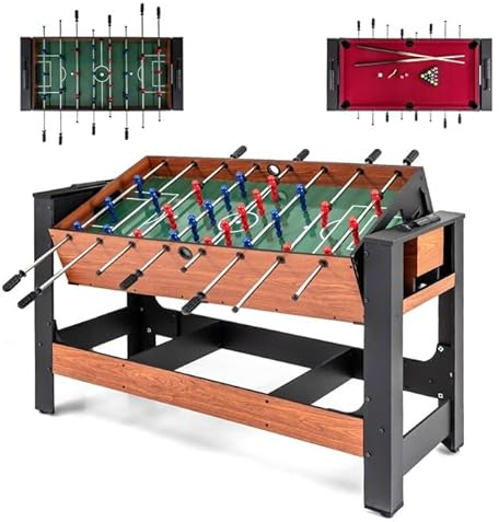 COSTWAY 2 i 1 multispelbord, multifunktionellt bord med bordskicker och biljardbord, bordsfotboll komplett set inkl. 26 spelare för barn, vuxna, kickbord för hemmet, lekrum