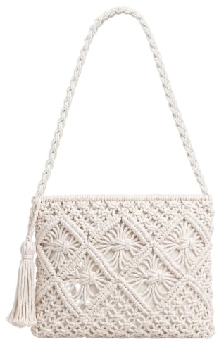 Kuwuarg Crochet Crossbody Bag, Straw Bag for Beach Vacations and City Exploration, Lightweight Woven Purse with Adjustable Strap, Khaki Shoulder Bag for Women