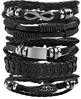 MILAKOO 5 Pcs Braided Leather Bracelets for Men Women Woven Braided Cuff Wristband Adjustable