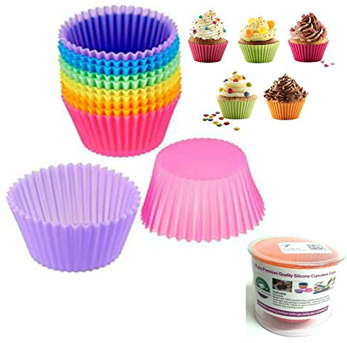 Smart Baking 18 Pack Reusable Non-Stick Silicone Cupcake Moulds and Baking Cups Set - Brilliant Silicone Muffin Cases Liners