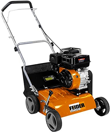 Feider FST212 - Benzin Vertikutierer 212cm³ 30L 2000M² mit Rädern - Rasenlüfter mit Arbeitsbreite 40cm - 18 Edelstahl-Klingen - Fangsack 30L - 8 Schnitthöhen - Rasenwerkzeug, Noir