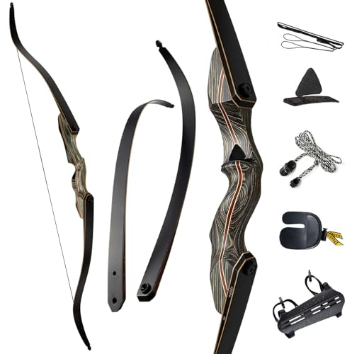 Deerseeker Outdoor 60 Takedown Recurve Bow Set Traditional Wooden Bow with Laminated Limbs Right & Left Hand for Adults & Youth Archery Hunting Target Practice 20-60lbs(Right-Hand 40lbs)