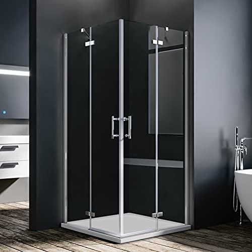 SONNI Duschkabine Eckeinstieg 120x120x195cm, Scharnier, 6mm Nano-ESG,Silber | 6 mm Nano-ESG, stabile Edelstahl-Stabilisierungsstange, rahmenloses Design und Scharniertüren mit Öffnung nach außen
