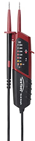 Testboy 40 Simple Zweipoliger Spannungsprüfer mit LED-Anzeige für Gleich- und Wechselspannung (Durchgangsprüfung, Einhandbedienung, Spannungsbereich 12 - 690 V AC/DC, Anzeige mit 10 LEDs), Schwarz/Rot