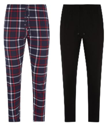 FM London Herr Soft Touch PJBOT Pyjamasbyxor, Mörkblå, Rutig, L (2 stycken)
