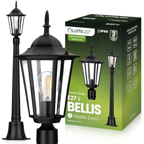 Lumiled Wegeleuchte Vintage Außenleuchte Außenstehleuchte 230V 1m Laterna Standlampe Aluminium Schwarz Glas Wasserdicht für alle E27 Leuchtmittel Ideal für Outdoor Garten Retro Gartenlampe