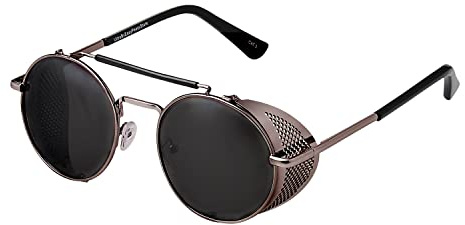 Ultra Gun Metal Grau Steampunk Tiefblende Sonnenbrille Retro Damen Herren Rundbrille Metall Gothik Kreis Cyber Cosplay Brille UV400 Unisex